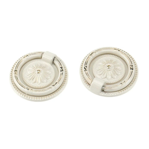 European Style Drop Ring Pull Handles for Cabinets and Drawers Lotus Pattern Knobs 2.2 Inch Diameter Zinc Alloy Pack of 6
