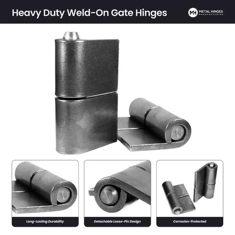 3.2 Inch Heavy Duty Weld On Gate Hinges With 5mm Carbon Steel, 440 Lbs Per Pair Capacity, Detachable Pin, 2-Pack