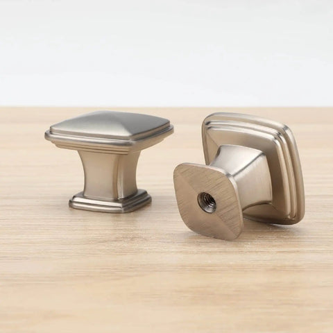 5 Pack Brushed Nickel Cabinet Knobs 30mm Square Zinc Alloy Drawer Pulls for kitchen cupboards and dressers, satin finish