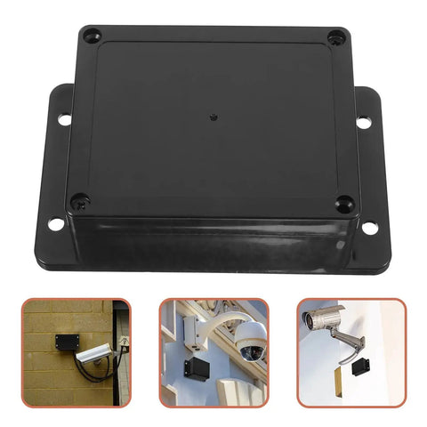 Beefy Black Plastic Waterproof Electrical Junction Box 115x90x55mm With Mounting Ears Indoor Outdoor Electronics Enclosure Control Panel Protection Case Heavy Duty DIY Box Weatherproof Rugged shown with security cameras.