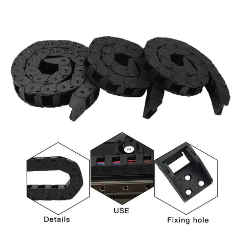 Vorn 2.4 350 3D Printer Cable Chain Set Open Tank Drag Chains, 2 Pieces 10x11mm, 1 Piece 10x15mm, Black PA66 Nylon, 3-Hole Mount