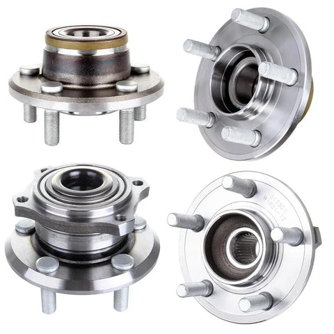 Front And Rear Wheel Bearing Hub Assembly 5 Lug Fits Chrysler 300 2005-2009 Dodge Charger 2006-2009 Dodge Magnum 2005-2008 513224 512301 Replacement For Both Front And Rear Wheels shown in various angles with bolts and bearings.