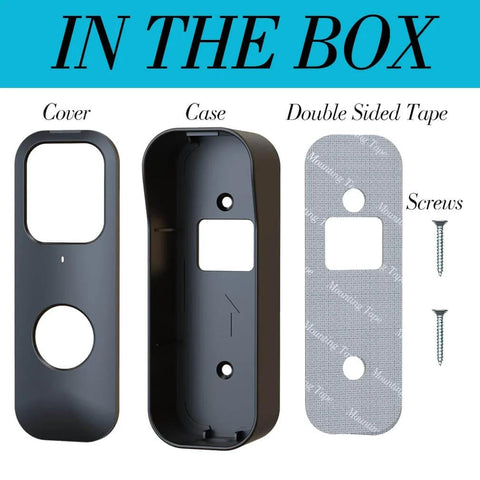 Adhesive Door Mount For Video Doorbell 1st Gen No Drill Wall Bracket parts including cover, case, tape, and screws