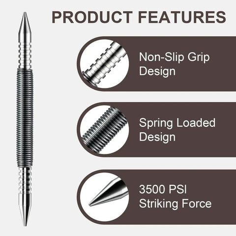 Dual Head Nail Setter With Spring Loaded One Thirty Second Inch And One Sixteenth Inch Sizes Hammerless Nail Punch Tool features