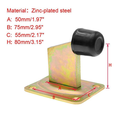 Heavy Duty Gate End Stop Floor With Base For Sliding Gate And Driveway Gate Swing Door Rolling Gate Rubber Stop Mount Keeps Gate Open In Full Open Position Zinc Plated Steel Construction with dimensions and material label shown.