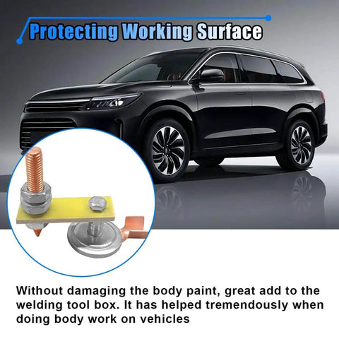 Heavy Duty Welding Magnetic Ground Clamp Set With Copper Tail for vehicle repair, shown against SUV background