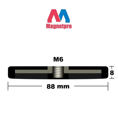 Magnetpro rubber-coated mounting magnets, set of 2, M6 threaded, 88 mm long