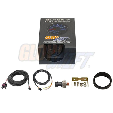 Seven Color Oil Pressure Gauge Kit For Cars And Trucks With Zero To One Hundred PSI Range packaging and components