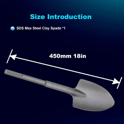 Image showing 18 Inch SDS Max Clay Spade for Concrete Demolition and Digging, Phyxlyn Heavy Duty 40Cr Alloy Steel Shank, 450mm size