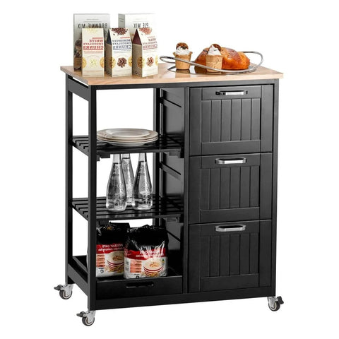 Kitchen cart with storage shelves and drawer on 2 Inch Non Marring Rubber Caster Wheels 4 Pack With Brakes Five Sixteenths By One And One Half Inch