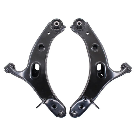Front view of Front Lower Left and Right Suspension Control Arms with Ball Joints for Subaru Legacy Outback 2010 to 2014 2.5L 3.6L Direct Fit Replacement Parts Easy Install Durable Black Finish.