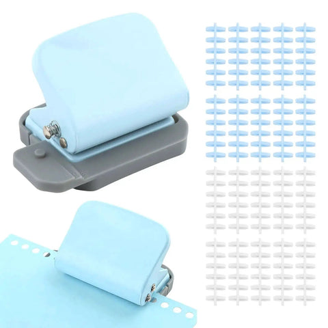 Six Hole Spiral Binding Punch for planners and home office with 20 binder rings, 8 sheet capacity, portable metal paper puncher.