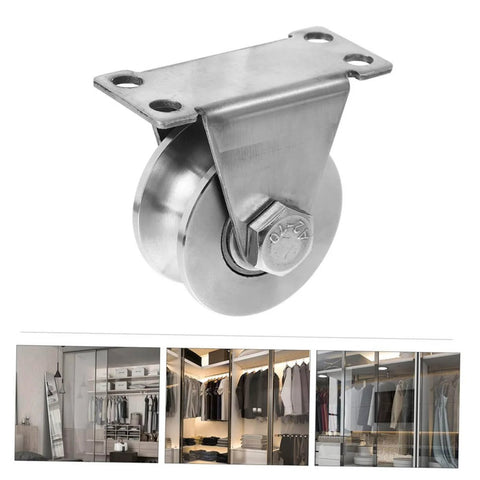 Stainless Steel Sliding Door Rollers Set For Heavy Duty U Groove Tracks With Double Bearings, close-up view on steel wheel