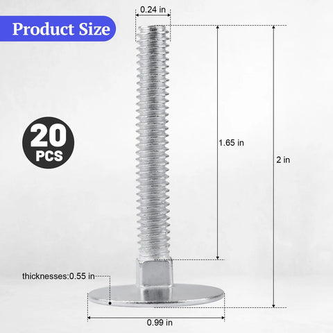 Elevator bolt, 1/4-20 x 2 in, zinc-plated flat head, garage hardware, 20-piece set