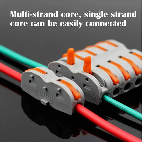 Plug And Play Lever Nut Connector Kit For Quick Wire Splicing One To One Terminal Blocks, shown connecting wires