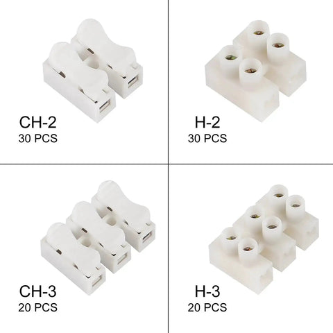100 Piece Wire Connectors Kit With Plug And Play Quick Terminals For DIY Electronics And LED Strips, 2 Pin Clamp Blocks CH-2 CH-3 H-2 H-3