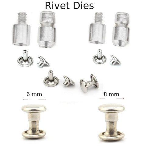 Rivet dies for All In One Hand Press Kit For Snap Buttons Grommets Eyelets Rivets And Popper Fasteners, showing 6mm and 8mm sizes