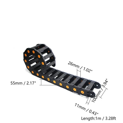 Open Type Drag Chain Cable Carrier with End Connectors for Electrical CNC Router Machines Internal 35x100mm Bend Radius R100
