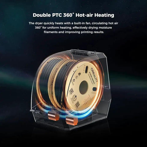 Space Pi Filament Dryer Plus for 1.75mm and 2.85mm PLA PETG ABS filaments with dual roll capacity and hot air heating