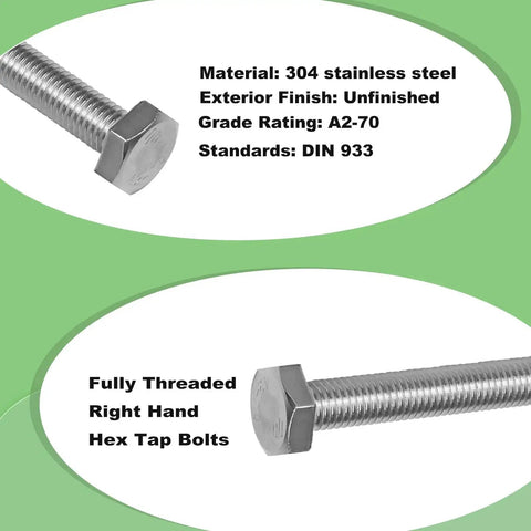 M10 Hex Bolts And Nuts Set With Flat And Spring Washers M10x50mm Fully Threaded Bolts And M10 Nuts 304 Stainless Steel Fasteners
