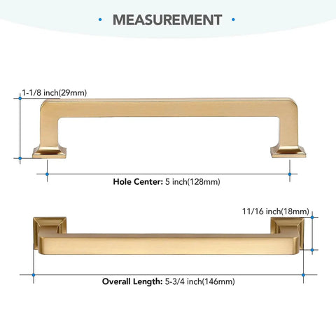 Dimensions of 10 Pack 5 Inch Champagne Bronze Cabinet Handles Center To Center 5 Inch Solid Zinc Alloy Pulls For Kitchen Cupboards
