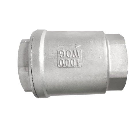 Vertical check valve, 1-1/2 in female NPT, stainless steel CF8M, spring-loaded inline