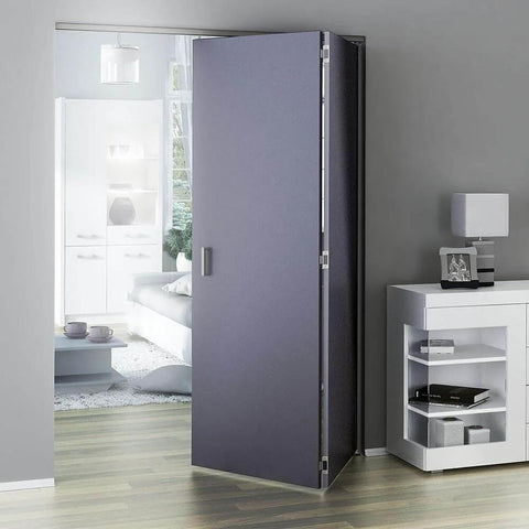 Two Panel White Bifold Door Hardware Kit With 59 Inch Ceiling Track Cut To Fit Design Supports Up To 90 Lbs Per Panel For Panel Thickness Five Eighths To One And Five Eighths Inches White Finish No Fuss Install, installed view