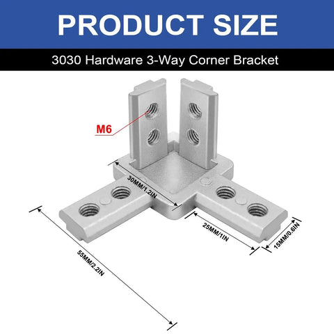 12 Piece 3030 3 Way Corner Brackets For Aluminum Extrusion 3030 Series Joint Connectors Silver Hardware Dimension Diagram