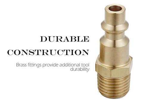 Brass air hose quick-connect plug, 1/4 in NPT male thread, Type D industrial