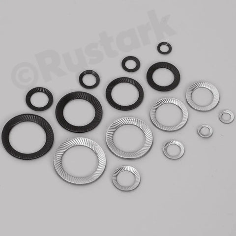 Rustark 160-piece set of 9 sizes 304 stainless steel double-sided lock washers in black and silver