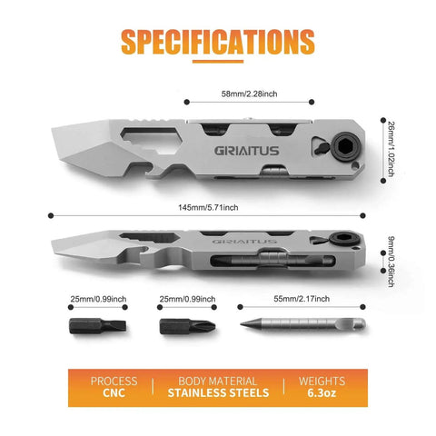 Specifications of Everyday Carry Pry Bar Multitool With Bi Directional Ratchet Screwdriver And Everlasting Pen Wrenches Crowbar Bottle Opener And Box Opener For Camping And Daily Adventures