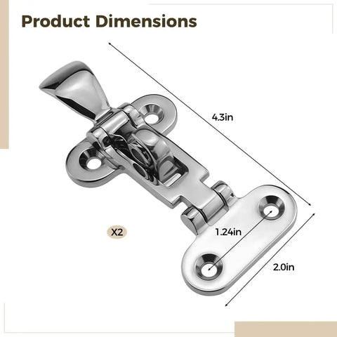 Two-pack Toyosport 316 stainless steel boat latches with mounting plate; 4.3-inch overall length, heavy-duty marine hardware