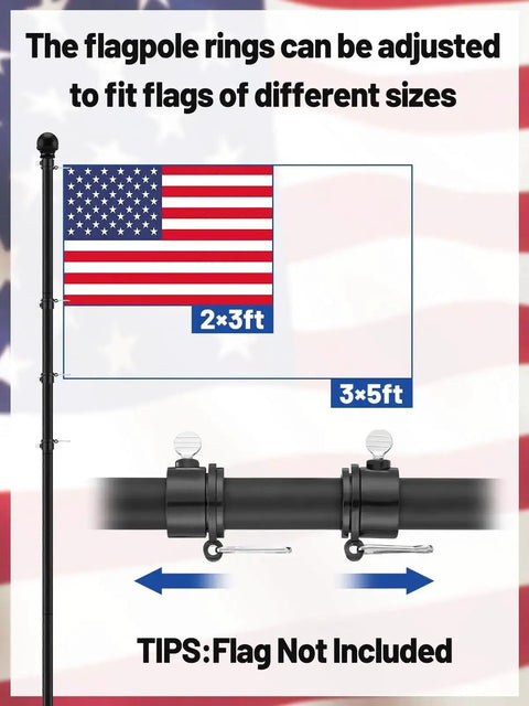 10 Ft In Ground Flag Poles Kit For Double Flag Display With Sturdy 5 Prong Base Windproof Ground Flag Poles adjustment rings