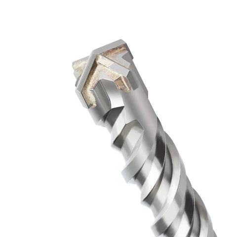 Close-up of carbide tip on 1 Inch By 59 Inch SDS Plus Rotary Hammer Drill Bit for Concrete and Masonry with steel shank.