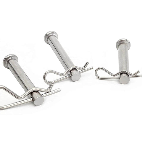24 Piece Cotter Pin Assortment Kit With R Clips Heavy Duty Zinc Plated Cotter Pins And Spring Fasteners For Auto Trailer Garden Equipment Hitch Pins Clips Durable Stainless Steel And Carbon Steel Rust Resistant close-up view of stainless steel cotter pins and R clips