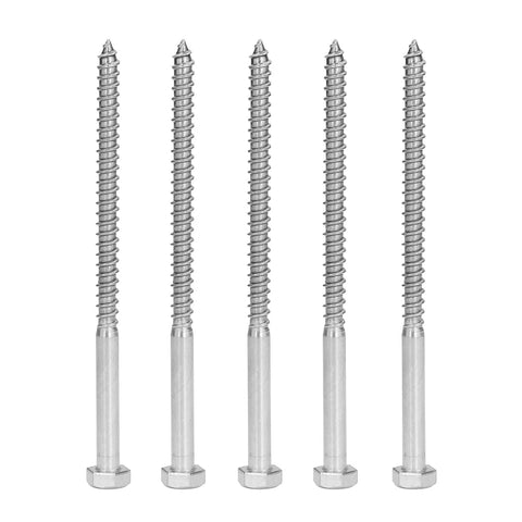 Five Rugged A2 70 Stainless Steel Hex Lag Screws Self Tapping Wood Screws For DIY Carpentry And Wood Structures, M8 x 140mm