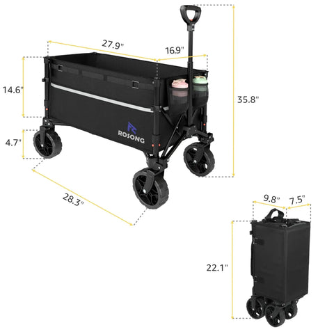 Collapsible Wagon Cart With 360 Degree Front Wheels 120L Heavy Duty Folding Utility Wagon for Grocery Shopping and Camping