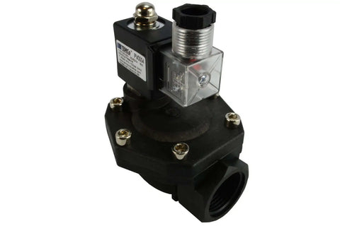 1 Inch BSPP Electric Solenoid Valve for Air Water Gas and Liquids, Normally Closed 110V AC, plastic body, diaphragm, NBR seals