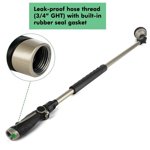 36 Inch Aluminum Watering Wand With 180 Degree Swivel Head And 10 Spray Patterns, Heavy Duty Hose Nozzle Sprayer, close-up view