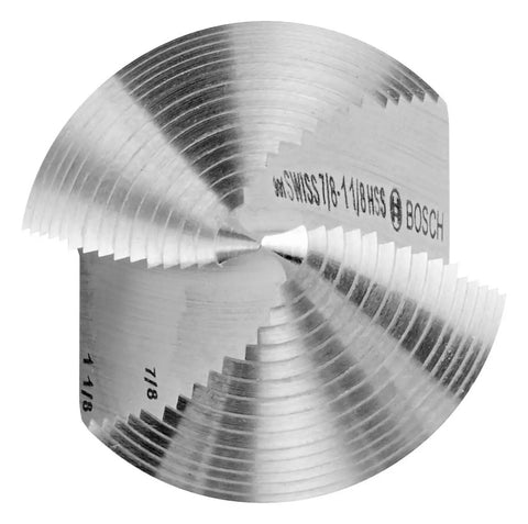 Cordless Drill Ready Step Drill Bit Set With Hex Shank And 2x Faster Cutting Through Metal Wood And Plastic Bosch IMSDC002 2 Piece Boss Grade Turbo Cut For Impact Drivers showing close-up of drill bit steps.