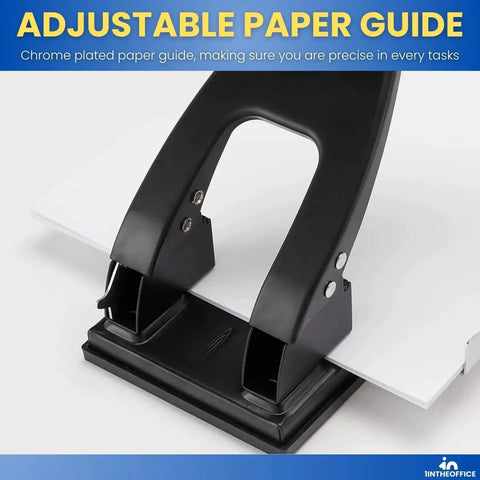 Two Hole Punch For Office Use, Heavy Duty Workhorse Desk Punch with Adjustable Paper Guide, 28 Sheet Capacity, Black