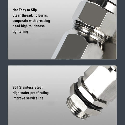 Close-up of Stainless Steel Cable Gland Connector IP66 Waterproof Explosion Proof Dual Sealing G1 M32 NPT 1 Inch with focus on threading.