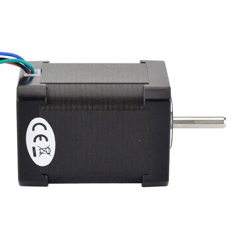 Side view of a High Torque Nema 17 Bipolar Stepper Motor With 92 Oz In Holding Torque, showing wiring and shaft for 3D printers and CNC.