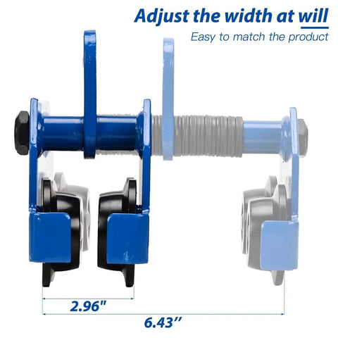 Front view of Heavy Duty I Beam Trolley With 4400 Lbs Capacity For Push Operation On Standard Or Wide Flange I Beams; width adjustable