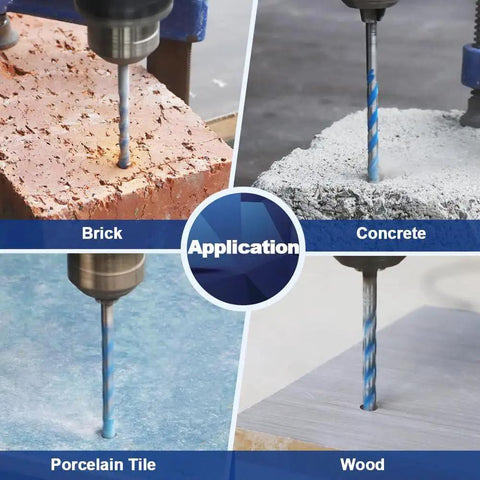 Drill bits from 10 Piece Hex Shank Concrete Drill Bit Set For Masonry And Wood With Carbide Tip Great For Glass Brick Tile Plastic And Cement Includes 4mm 5mm 6mm 8mm 10mm And 12mm Bits Great Value For Home Improvement And Professional Jobs used on brick, concrete, porcelain tile, and wood.