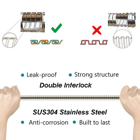 Shower hose, 79-inch stainless steel, brushed nickel finish with brass insert, double interlock