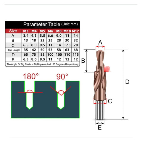 M35 Cobalt Two Stage Step Drill Bit With Counterbore And Countersink For Stainless Steel diagram with size chart.