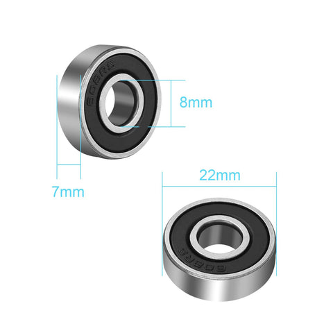 Four 608-2RS ball bearings, 8x22x7 mm, double rubber-sealed, for skateboards and inline skates