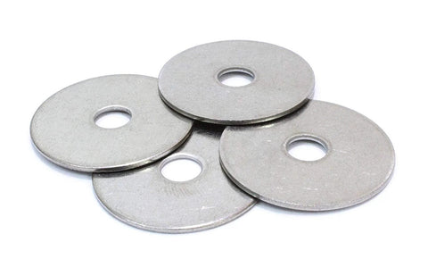 Five stainless steel fender washers, 1/4 in hole, 1-1/4 in outer diameter