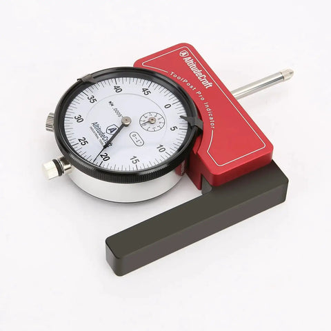 Dial Indicator Lathe Tool Post Holder With.0005 Inch Precision, red and black design, for CNC alignment, fits 3 and 4-jaw chucks.